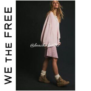 WE THE FREE BY FREE PEOPLE Venice V-Neck Sweatshirt Lilac Bloom Large NWOT